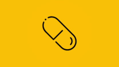 A capsule icon on a yelloe background.